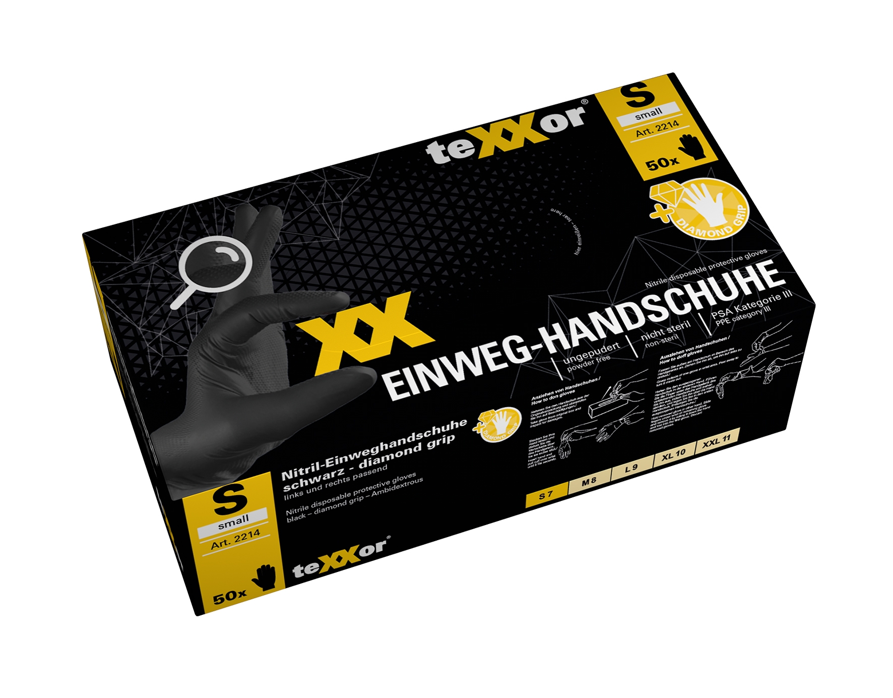 teXXor® Nitril-Einweg-Handschuhe DIAMOND GRIP
schwarz – Bild 4