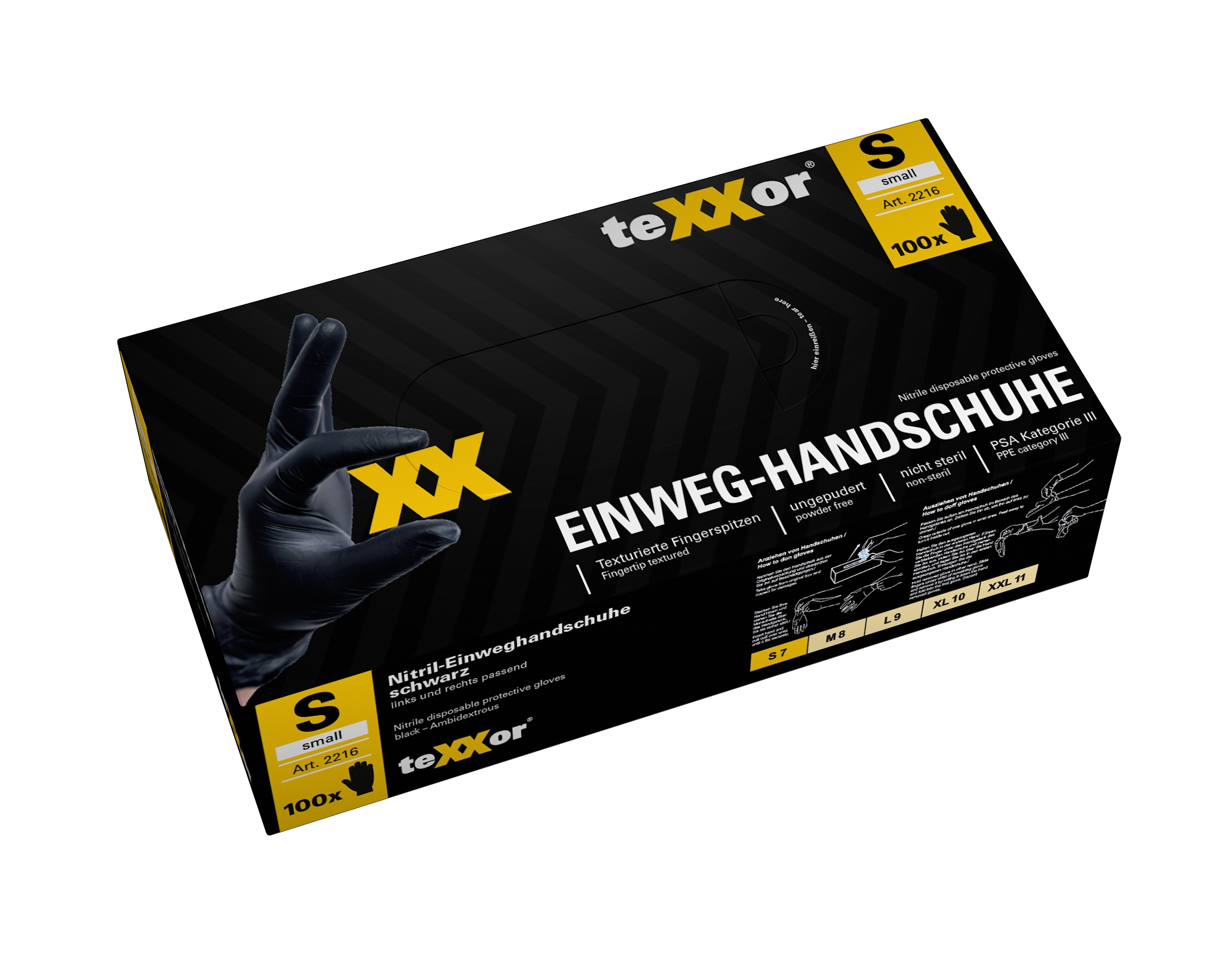 teXXor® Nitril-Einweg-Handschuhe fingerspitzentexturiertschwarz – Bild 4